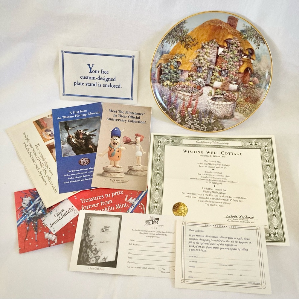 Lilliput 24KT Gold-Rimmed Wishing Well Cottage Limited Edition Collector's Plate